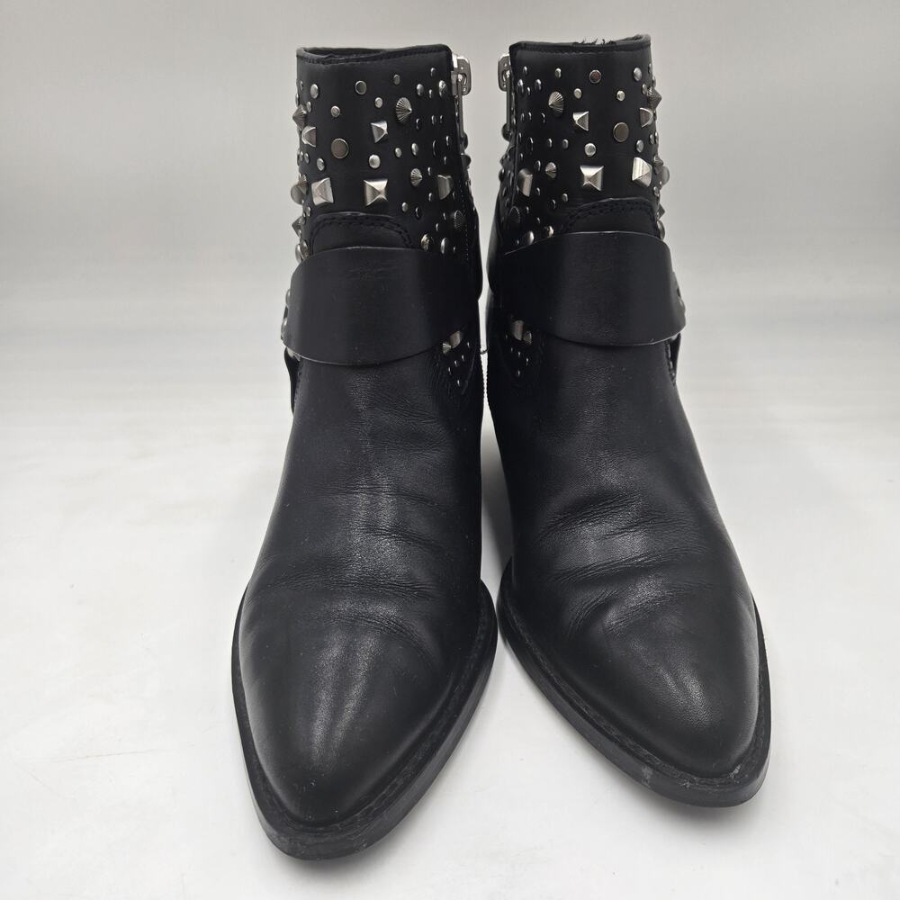 Coach Pia Studded Western Booties Sz 8 Black Leather Harness Booties Biker Rock - Picture 2 of 9